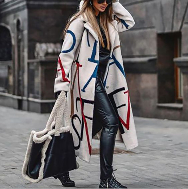 Women's Loose Large Size Printed Windbreaker Lapel Coat Coat - Modefluss