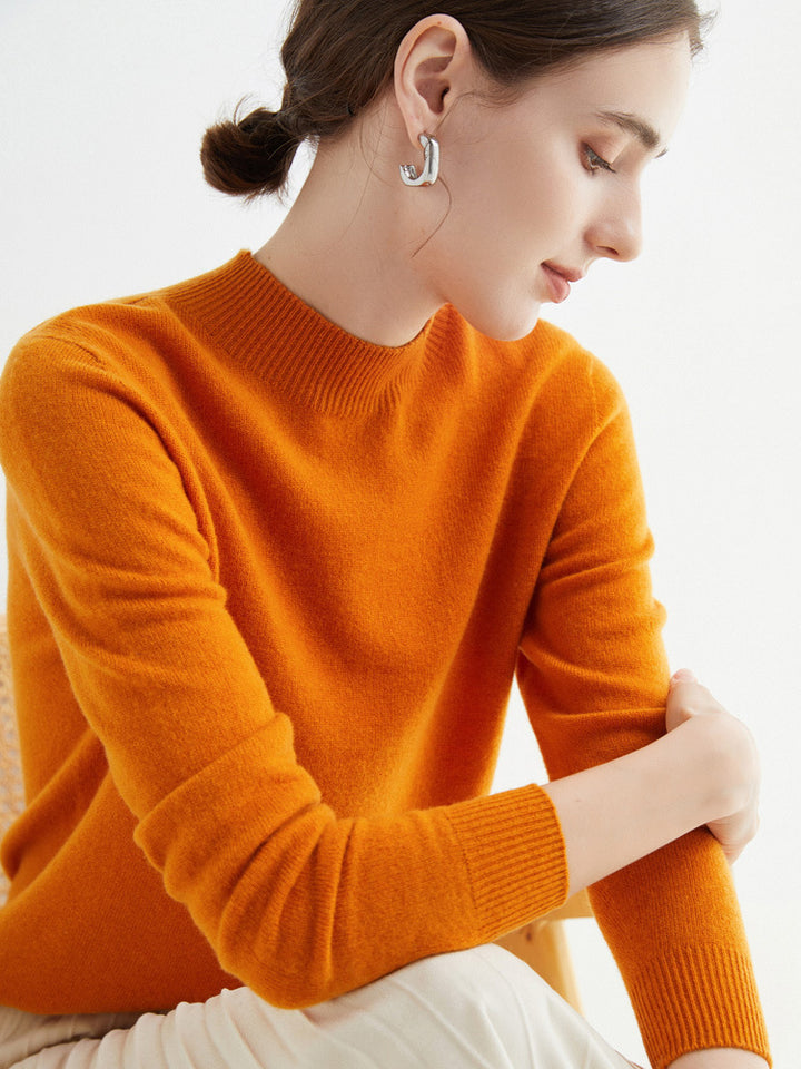 Half High Collar Pure Wool Women's Long Sleeved Knitted Base Sweater - Modefluss