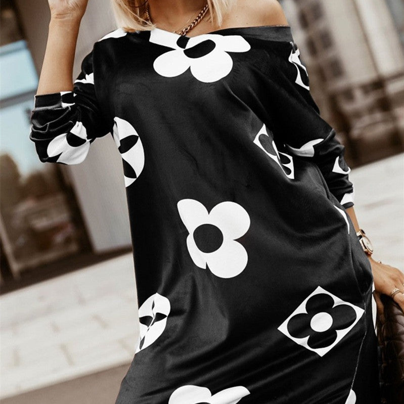 Women's Black Printed Polyester Dress - Modefluss