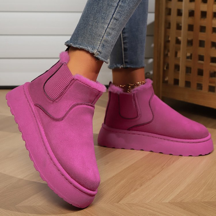 Winter Snow Boots Fashion Flat Thick-soled Cotton Shoes Round Toe Warm Plush Ankle Boot For Women - Modefluss