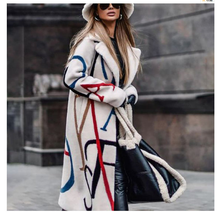 Women's Loose Large Size Printed Windbreaker Lapel Coat Coat - Modefluss