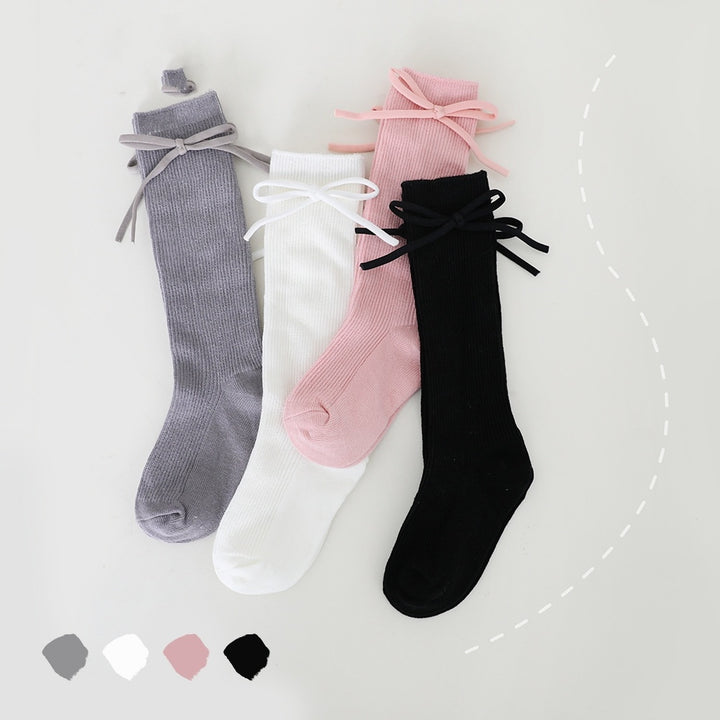 Girls' Bow Tube Socks Children's Monochrome Flat Mouth - Modefluss