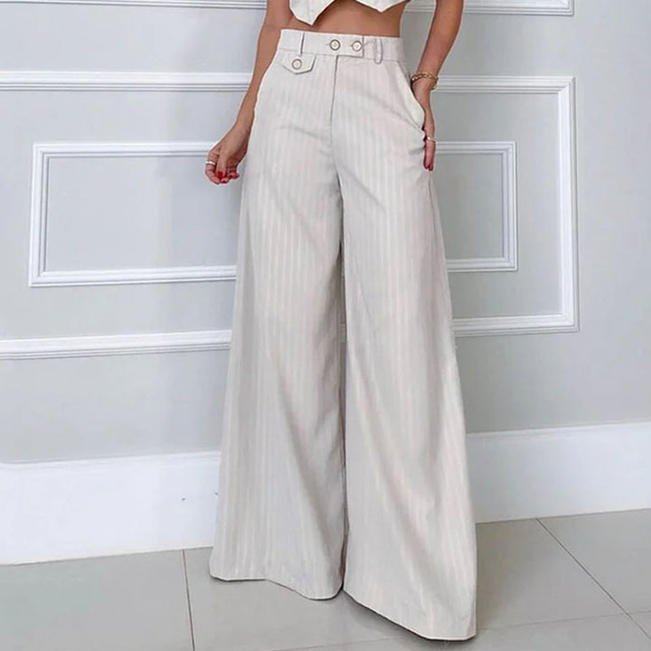 Fashion V-neck Striped High Waist Wide Leg Pants - Modefluss