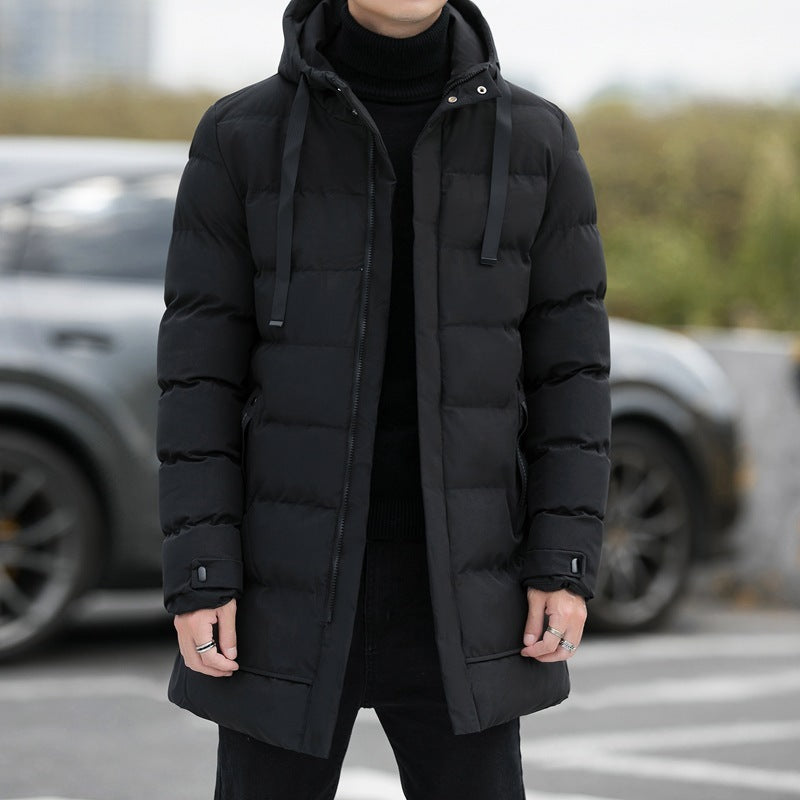 Langer Kapuzenmantel für Herren – Winterjacke, Warm, Winddicht, Mode, Einfarbig, Outdoor - Modefluss