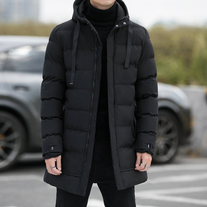 Langer Kapuzenmantel für Herren – Winterjacke, Warm, Winddicht, Mode, Einfarbig, Outdoor - Modefluss