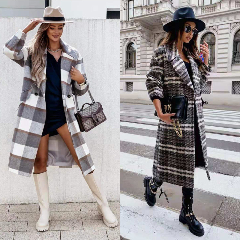 Überprüft Mid-länge Mantel Revers Krawatte Woolen Mantel - Modefluss