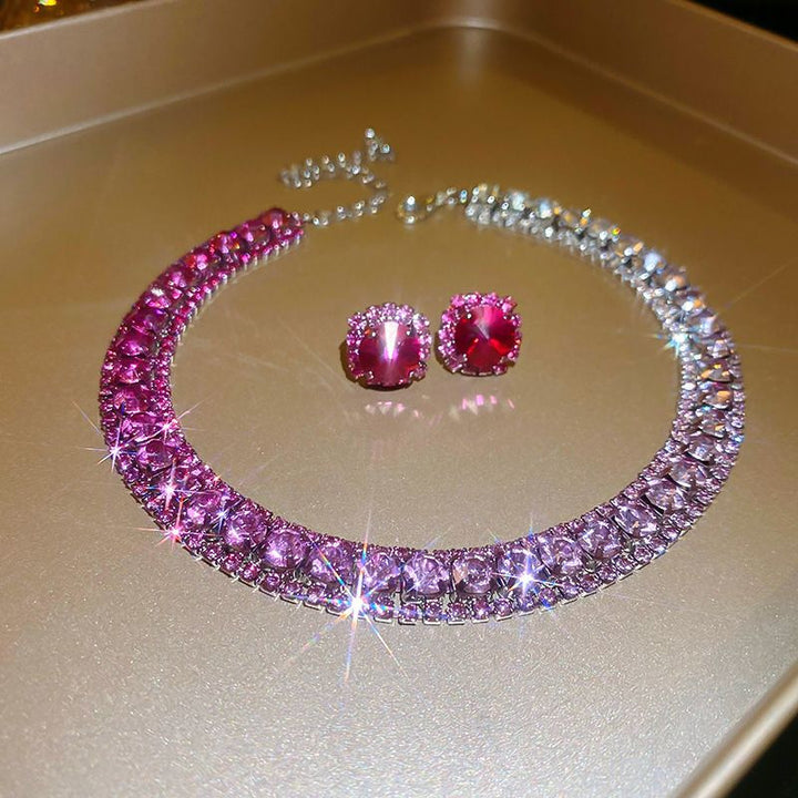 Diamond-embedded Square Earrings Necklace Special Interest Light Luxury Elegant High-grade Clavicle Chain - Modefluss