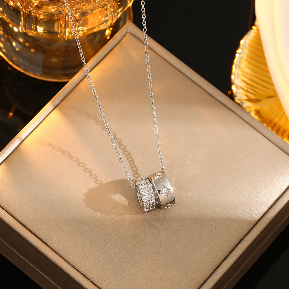 Korean Style Simple Rhinestone Carved Ring Pendant Necklace - Modefluss