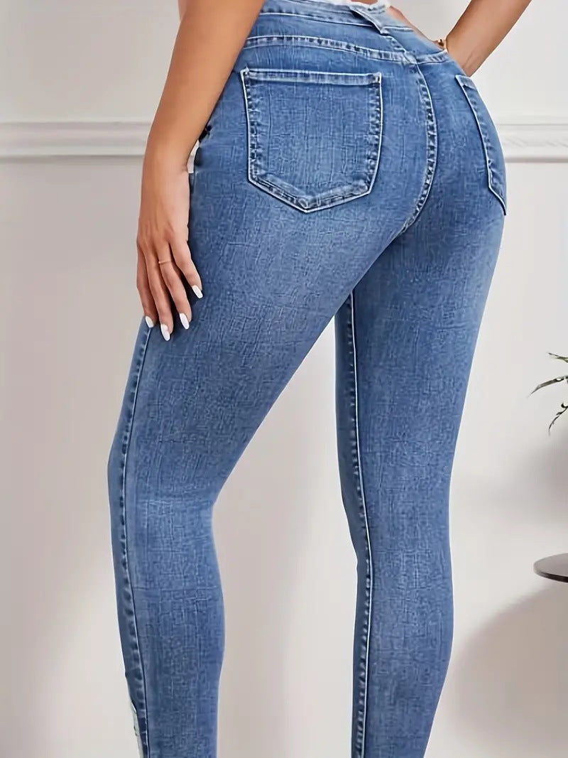 Dünne Jeans hose mit hoher Taille für Damen - Modefluss
