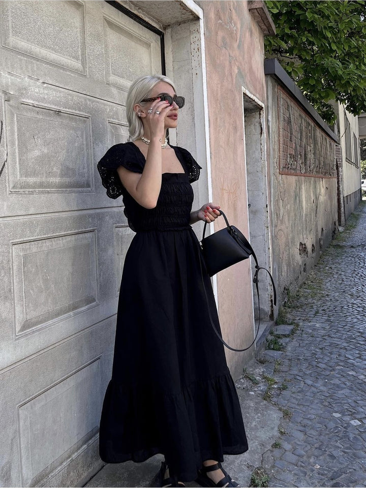 French Romantic Dress Black Design With Back - Modefluss