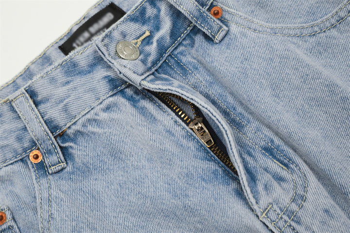 Wash Light Color Denim Straight-leg Pants Casual Loose Trousers - Modefluss