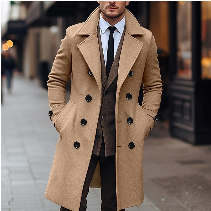 Fall Winter Men Woolen Coat Double Breasted Long - Modefluss