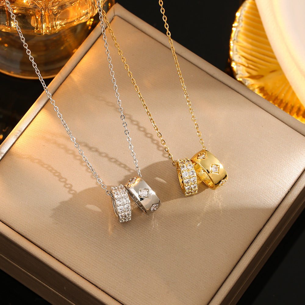 Korean Style Simple Rhinestone Carved Ring Pendant Necklace - Modefluss