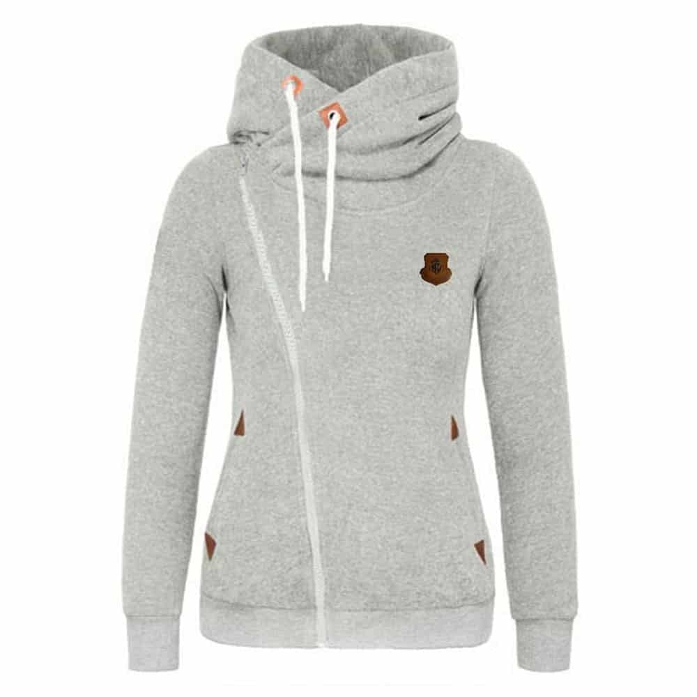 Pullover aus Fleece mit einfarbigem Design und schrägem, unregelmäßigem Reißverschluss. - Modefluss