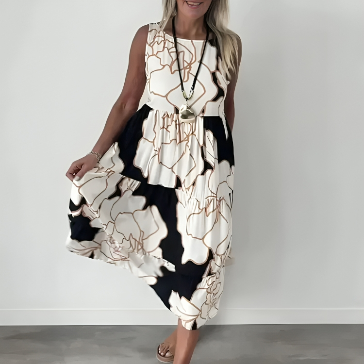 Lockeres, bequemes langes Kleid mit Blumendruck