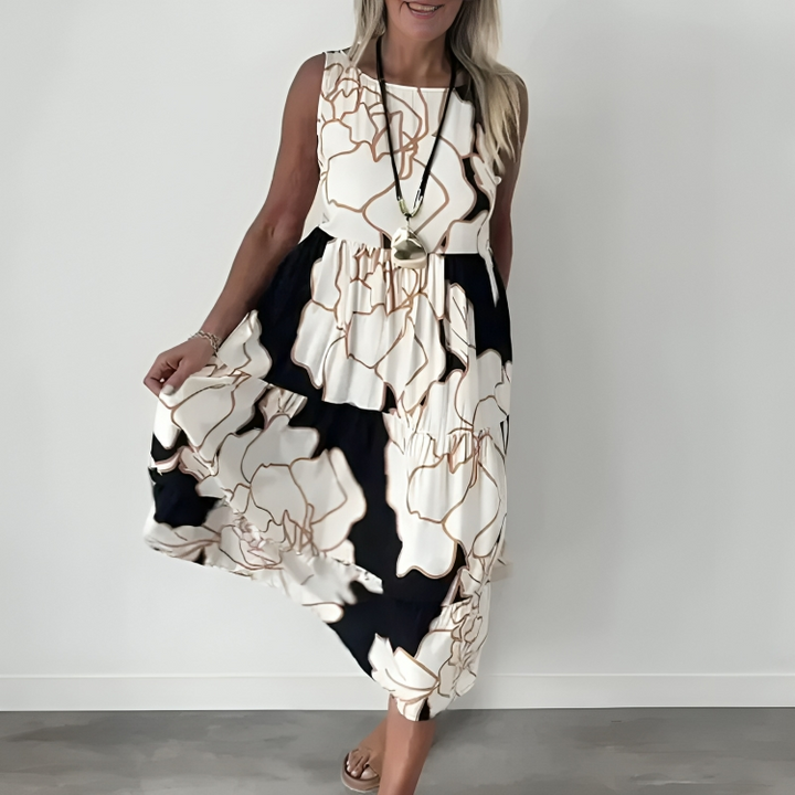 Lockeres, bequemes langes Kleid mit Blumendruck