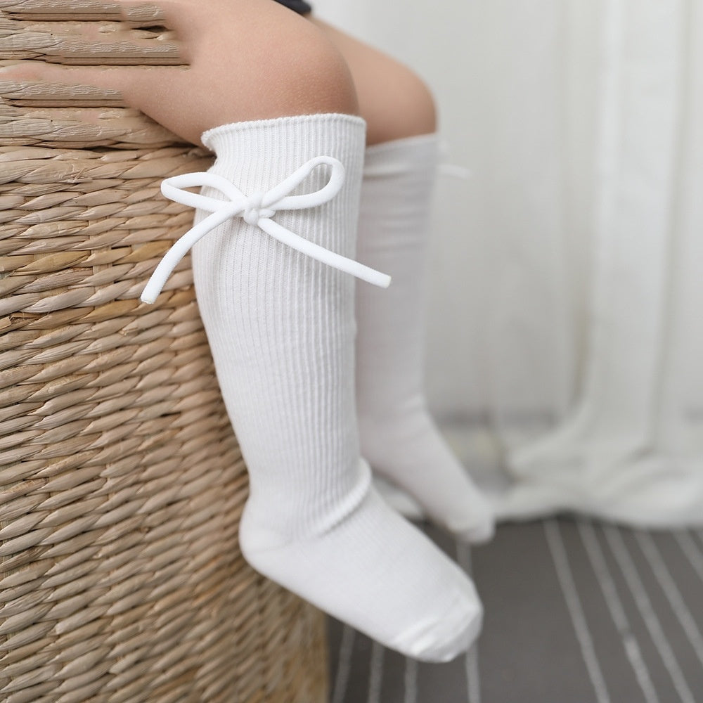 Girls' Bow Tube Socks Children's Monochrome Flat Mouth - Modefluss