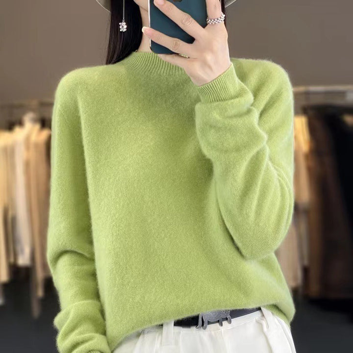 Half High Collar Pure Wool Women's Long Sleeved Knitted Base Sweater - Modefluss