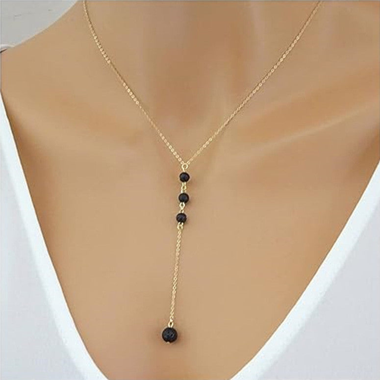 Sweet Y-shaped 8mm Round Beads Obsidian Volcanic Rock Pendant - Modefluss