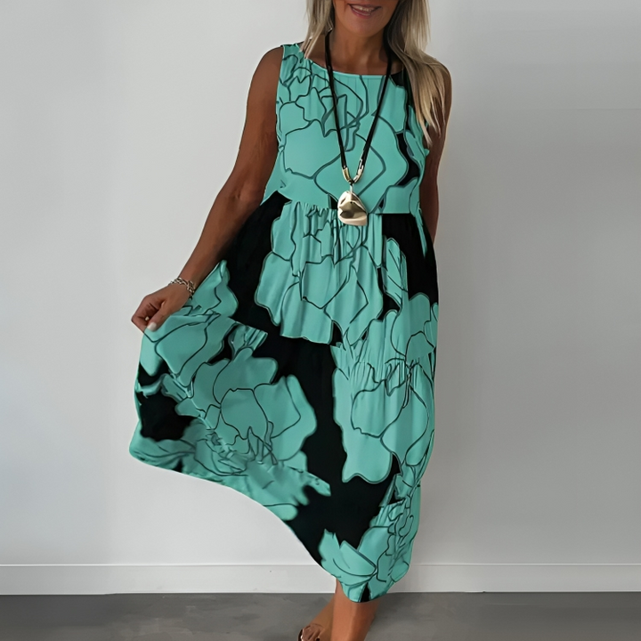 Lockeres, bequemes langes Kleid mit Blumendruck