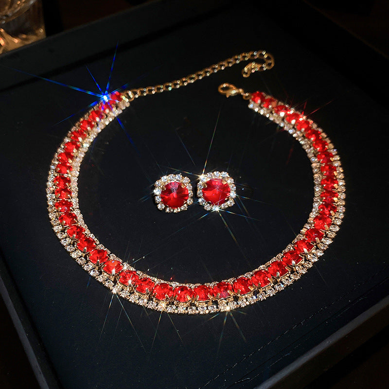 Diamond-embedded Square Earrings Necklace Special Interest Light Luxury Elegant High-grade Clavicle Chain - Modefluss