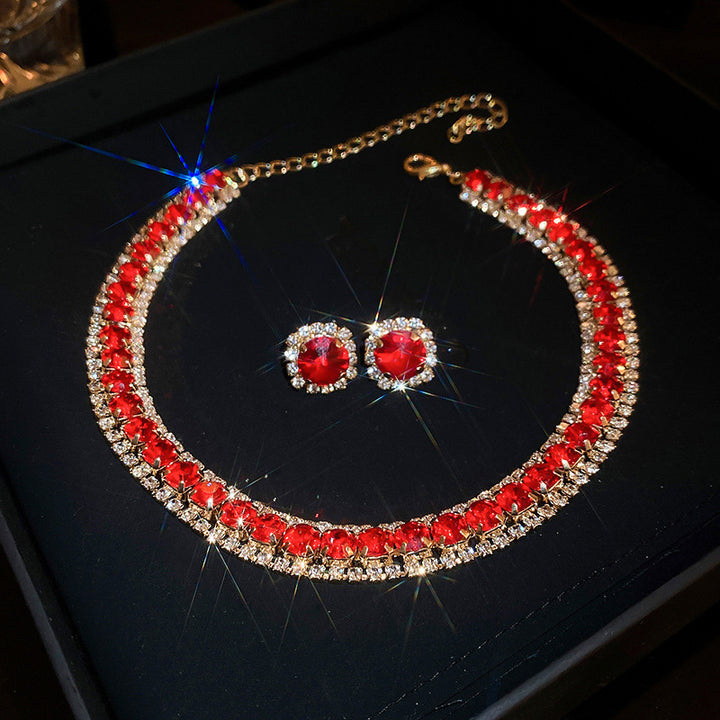 Diamond-embedded Square Earrings Necklace Special Interest Light Luxury Elegant High-grade Clavicle Chain - Modefluss