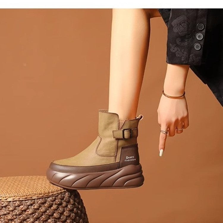 Fleece-lined Platform Muffin Platform Motorcycle Boots Casual Women's Shoes - Modefluss