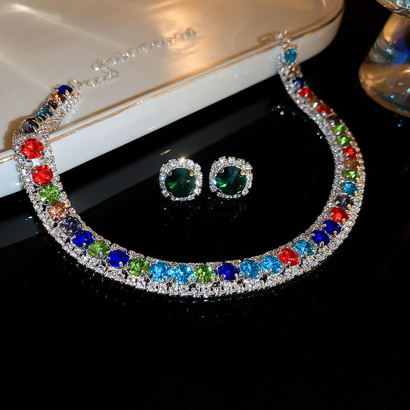 Diamond-embedded Square Earrings Necklace Special Interest Light Luxury Elegant High-grade Clavicle Chain - Modefluss
