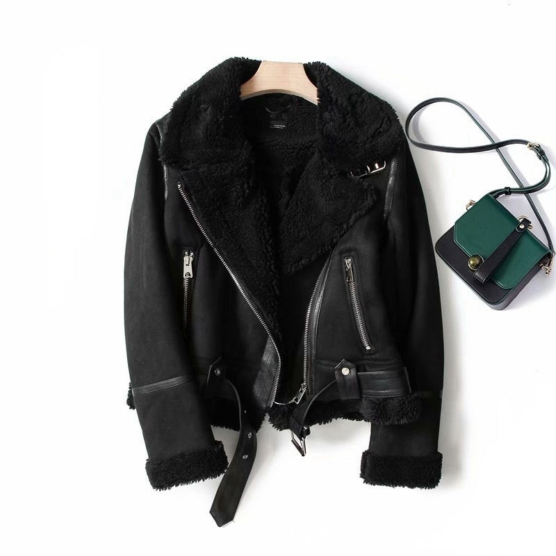 Lamb Wool Warm Coat Motorcycle Clothing Women - Modefluss