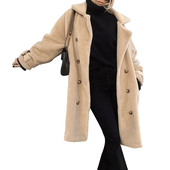 Pure Color Waist Is Thin And Long Leisure Plush Coat Apricot Noble Temperament Coat - Modefluss