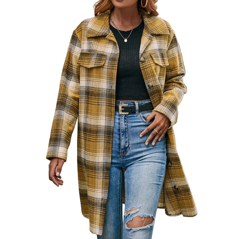 Einreiher Plaid Shirt Revers Mid-länge - Modefluss