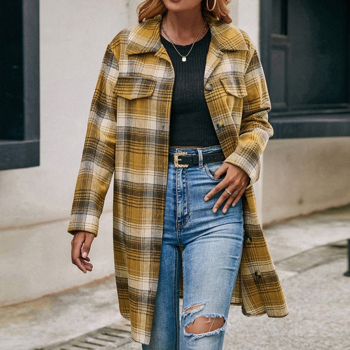 Einreiher Plaid Shirt Revers Mid-länge - Modefluss