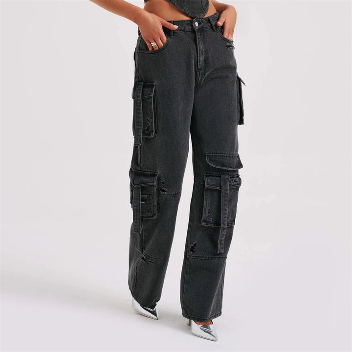 Drei dimensionale Taschen-Stitching-Jeans im amerikanischen Stil mit niedriger Taille - Modefluss