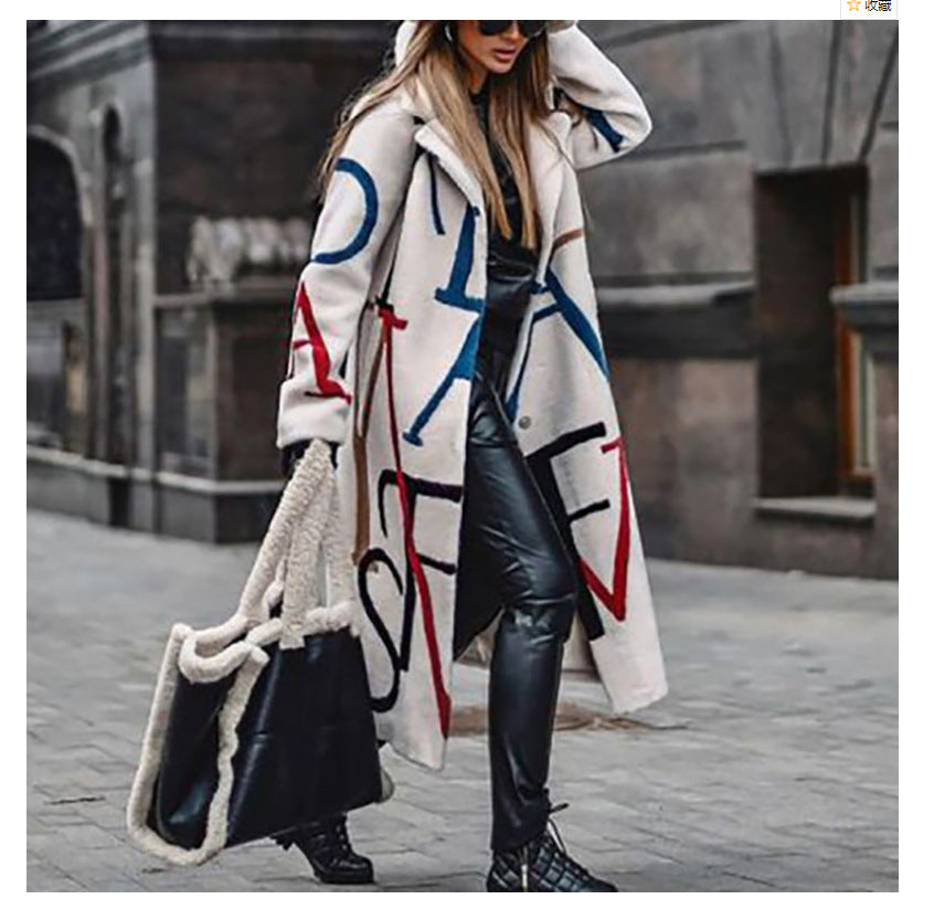 Women's Loose Large Size Printed Windbreaker Lapel Coat Coat - Modefluss