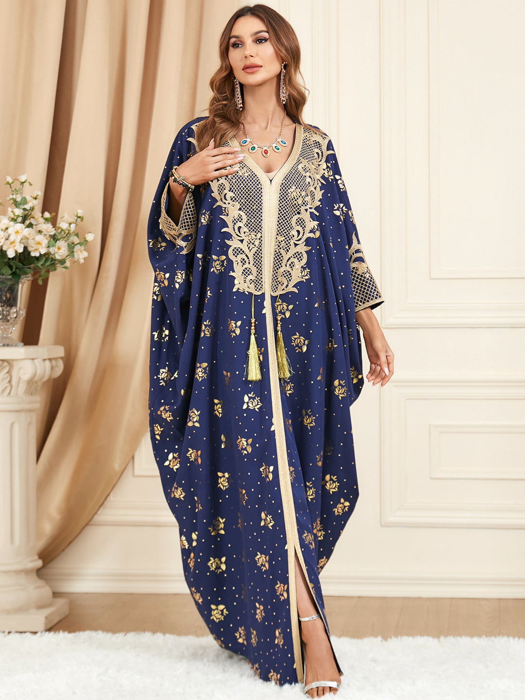 Long Sleeve Stitching Bat Sleeve Tassel Plus Size Dress - Modefluss