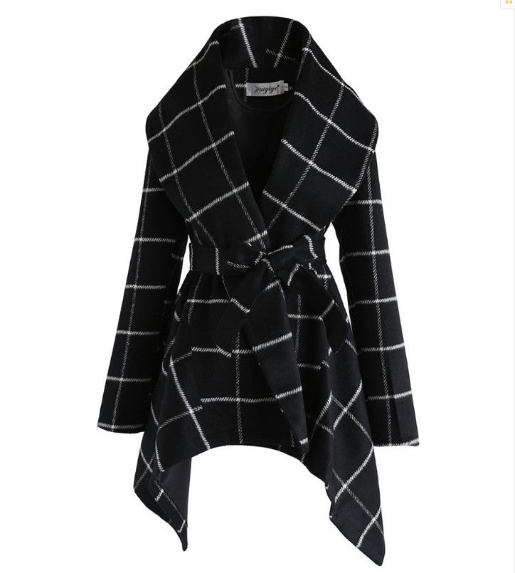 Women's winter irregular plaid coat - Modefluss