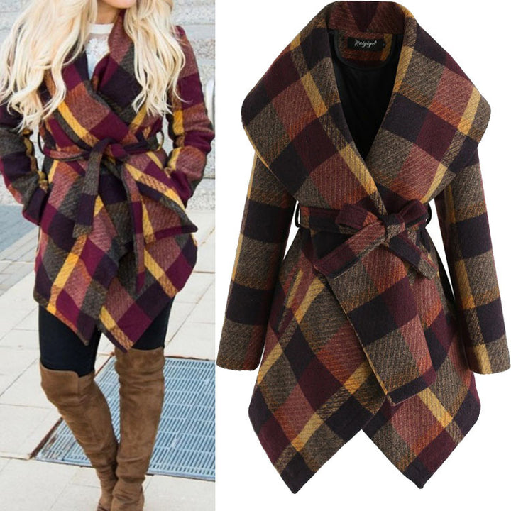 Women's winter irregular plaid coat - Modefluss