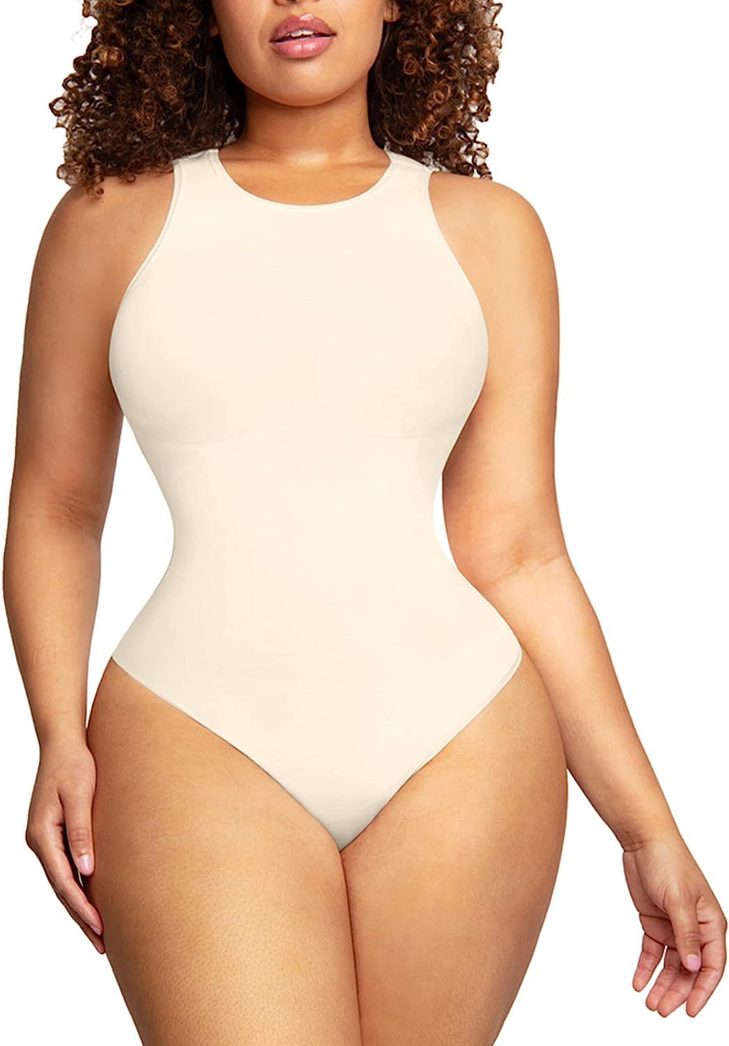 Bauchstraffender Body Shaper Einfarbiger Rundhals-Jumpsuit - Modefluss