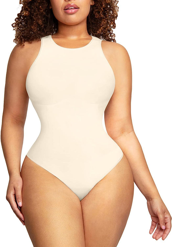 Bauchstraffender Body Shaper Einfarbiger Rundhals-Jumpsuit - Modefluss