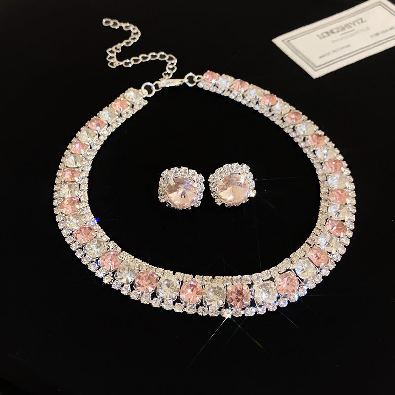 Diamond-embedded Square Earrings Necklace Special Interest Light Luxury Elegant High-grade Clavicle Chain - Modefluss