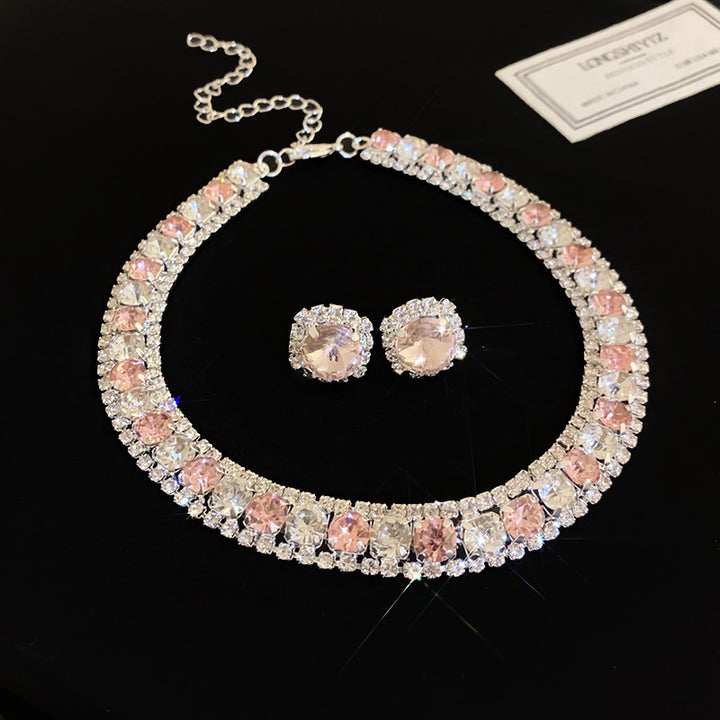Diamond-embedded Square Earrings Necklace Special Interest Light Luxury Elegant High-grade Clavicle Chain - Modefluss
