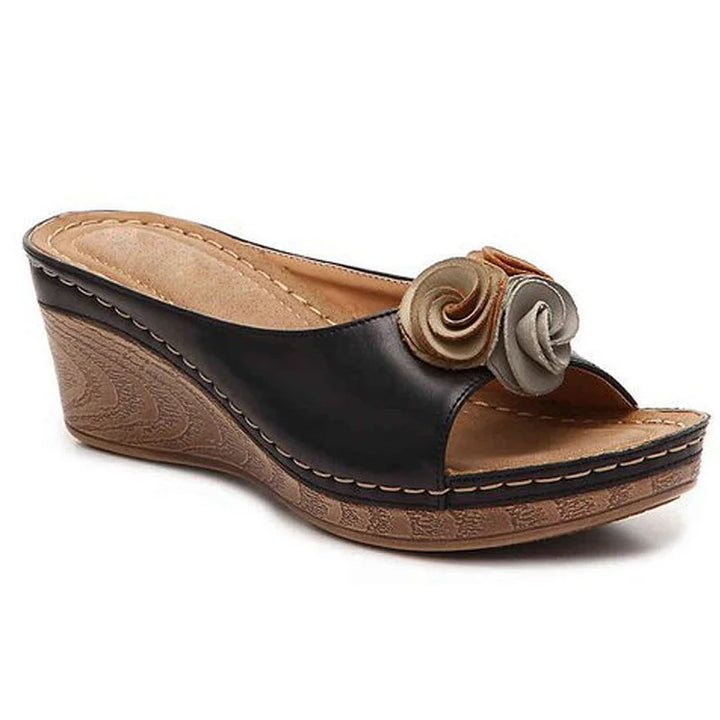 Milano - Sandale ergonomique avec des fleurs en cuir végétalien