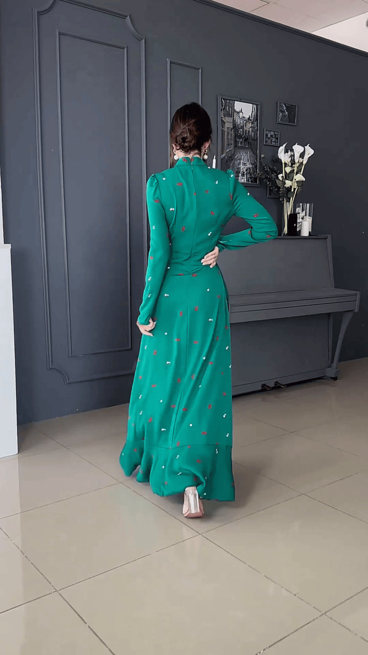 Long Sleeve Slim Fit Ruffled Large Swing Dress - Modefluss