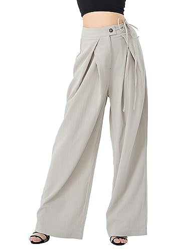 Women's High Waist Drawstring Patchwork Wide-leg Pants Casual Straight Pants - Modefluss