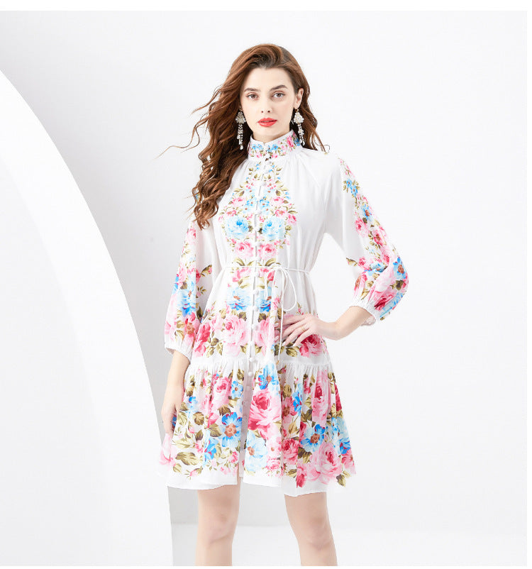 French Retro Printed Formal Dress - Modefluss