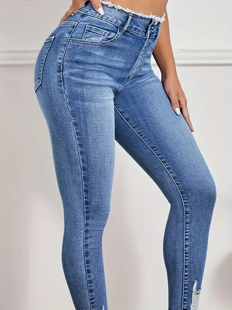 Dünne Jeans hose mit hoher Taille für Damen - Modefluss