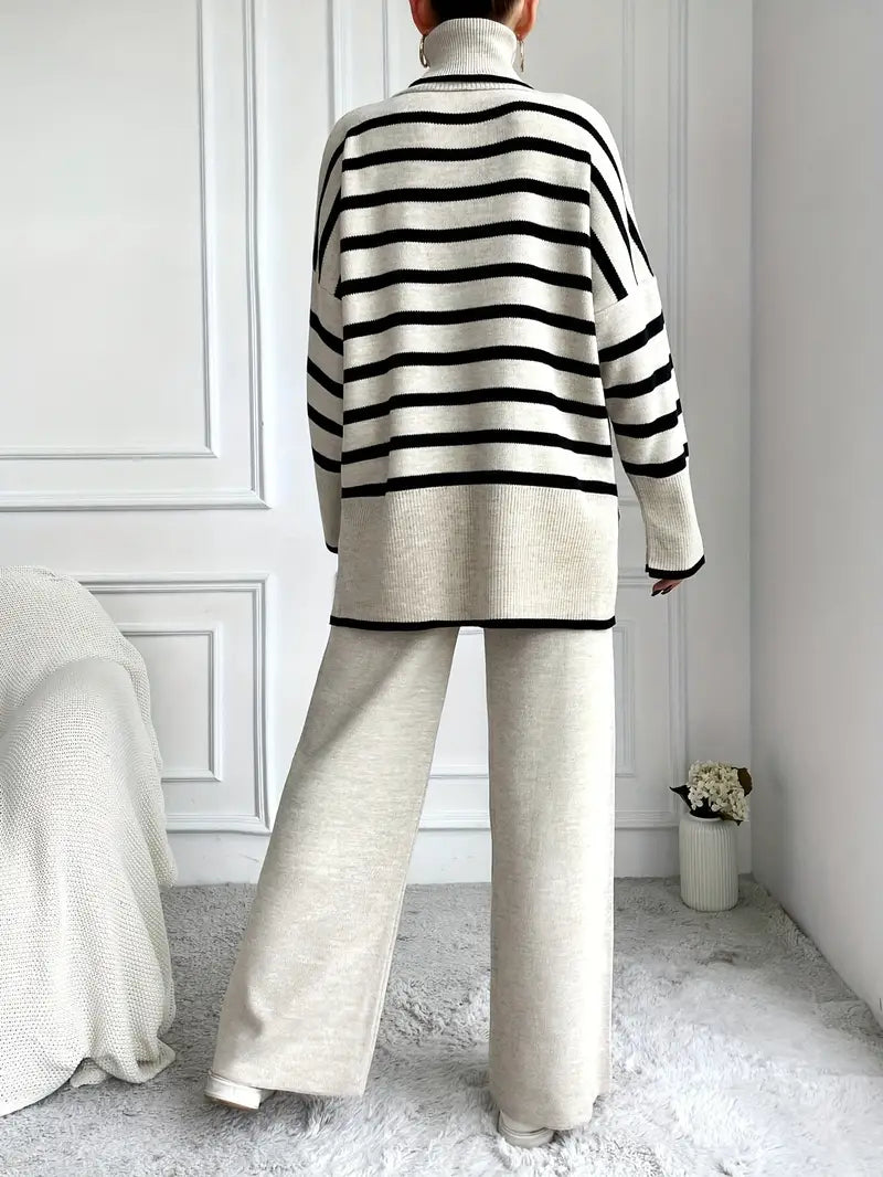 Layla™ - Stilvolles gestreiftes Rollkragenhosen-Set 