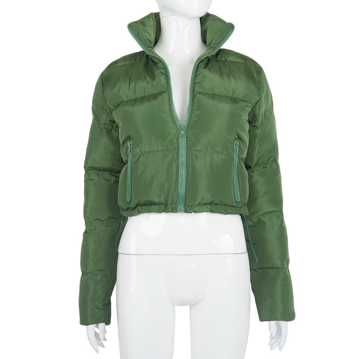 Fashion Short Coat Winter Warm Long-sleeved Stand Collar Zipper Bread Cotton Coat With Drawstring Design Women's Jacket - Modefluss