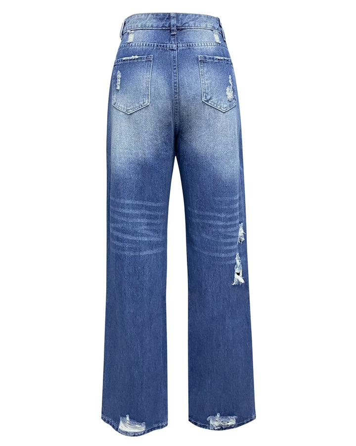 Lose Weite Bein Denim Retro gewaschene zerrissene Hose - Modefluss