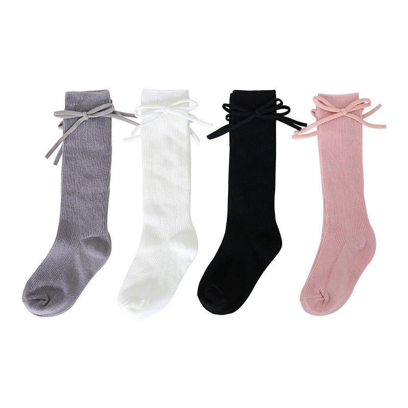 Girls' Bow Tube Socks Children's Monochrome Flat Mouth - Modefluss